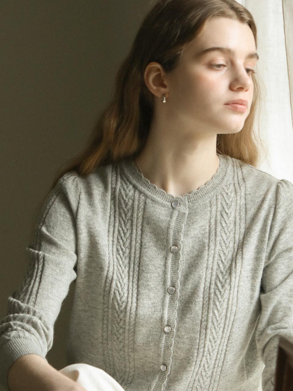 Scallop cable cashmere blended cardigan_Gray